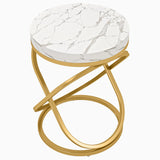Tribesigns 26 Inches White and Gold Faux Marble Top End Tables Living Room, Round Nightstands Sofa Side Table with Double X-Shaped Ring Unique Design for Bedroom Tribesigns