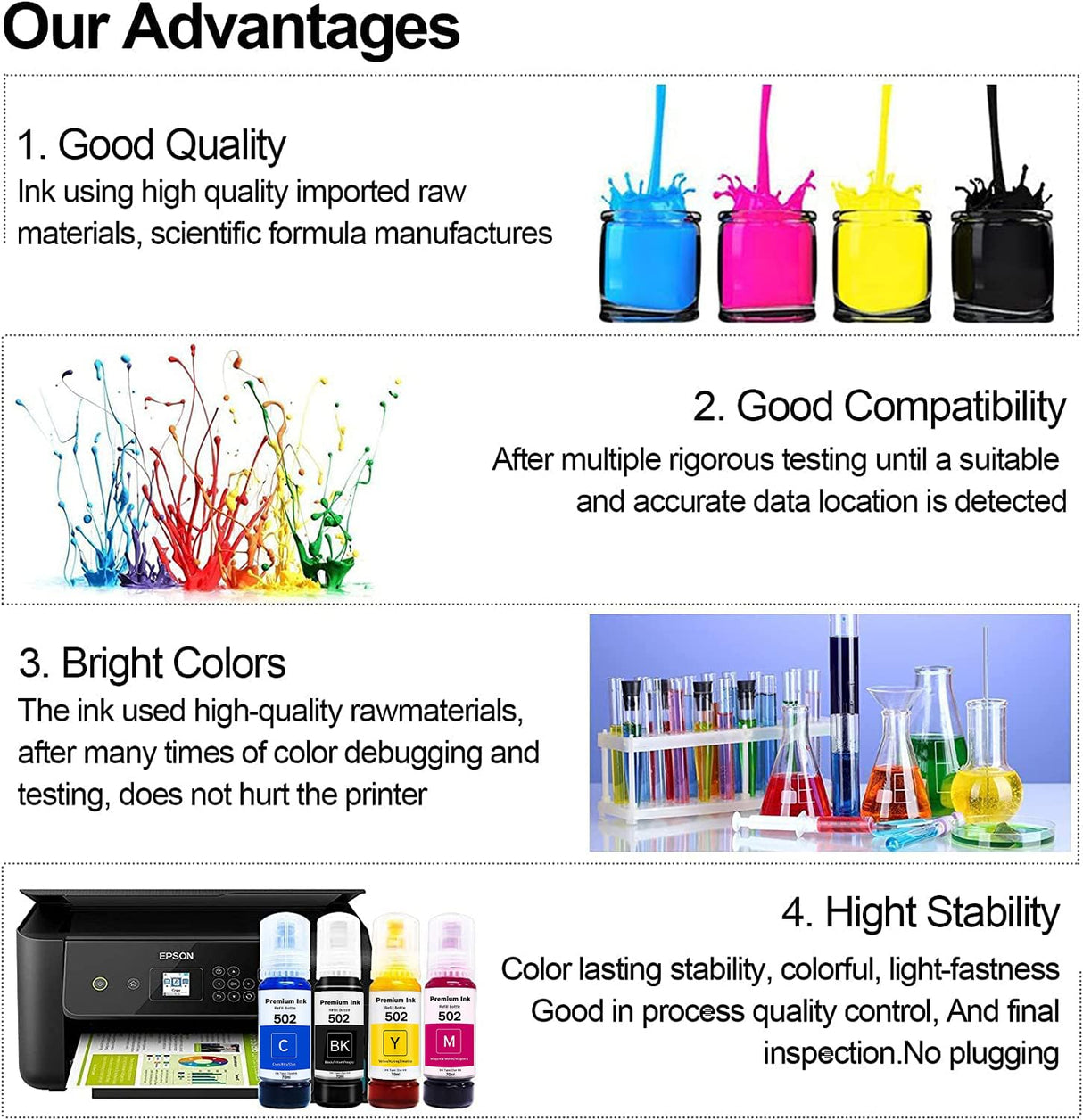 Printers Jack Compatiable Epson T522 Refill Ink Bottle Kit for Epson Supertank ET-2800 ET-4700 ET-4800 ET-2710 ET-2720, ET-2803 Printer, 4 Packs Printers Jack