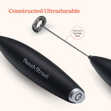 Powerful Handheld Milk Frother, Mini Milk Frother Wand, Battery Operated Stainless Steel Drink Mixer - Milk Frother Stand for Milk Coffee, Lattes, Cappuccino, Frappe, Matcha, Hot Chocolate. Great Gift Peach Street