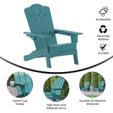 Flash Furniture Newport Adirondack Chair with Cup Holder, Weather Resistant Poly Resin Adirondack Chair, Blue Flash Furniture