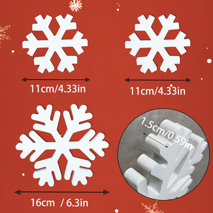 BIBIFLY Christmas Wooden Snowflakes Decor -3 Pcs Xmas Winter Snowflake Table Signs White Wood Snowflakes Blocks Standing Tiered Tray Decorations for Indoor Home Mantle Tabletop Shelf New Year Decor