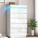 Seeday 6 Drawer Dresser for Bedroom with LED Lights, White Modern High Gloss Chest of Drawers for Closet, Tall Drawer with Adjustable LED Light, for Living Room, Entryway, Dressing Room Seeday