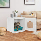 ZENY Cat House & Side Table, Pet Cat Litter Box Enclosure with Vent Holes, Wooden Enclosed Cat Washroom, White ZENY