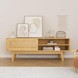 SYESWAY 46.8" Rattan TV Stand Boho TV Stand for up to 55 inches TV Entertainment Center with Natural Rattan Door Mid Century Modern TV Console for Living Room,Bedroom SYESWAY