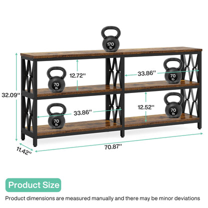 Tribesigns 70.9" Long Console Table with Storage Shelves, Industrial 3-Tier Sofa Table for Living Room, Foyer Table Entryway Table for Hallway, Front Door, Entrance, Rustic Brown & Black - WoodArtSupply