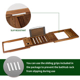 VaeFae Teak Bathtub Tray, Expandable Wooden Bath Tray for Tub with Wine and Book Holder, Solid Bathroom Caddy with Free Teak Body Brush VaeFae
