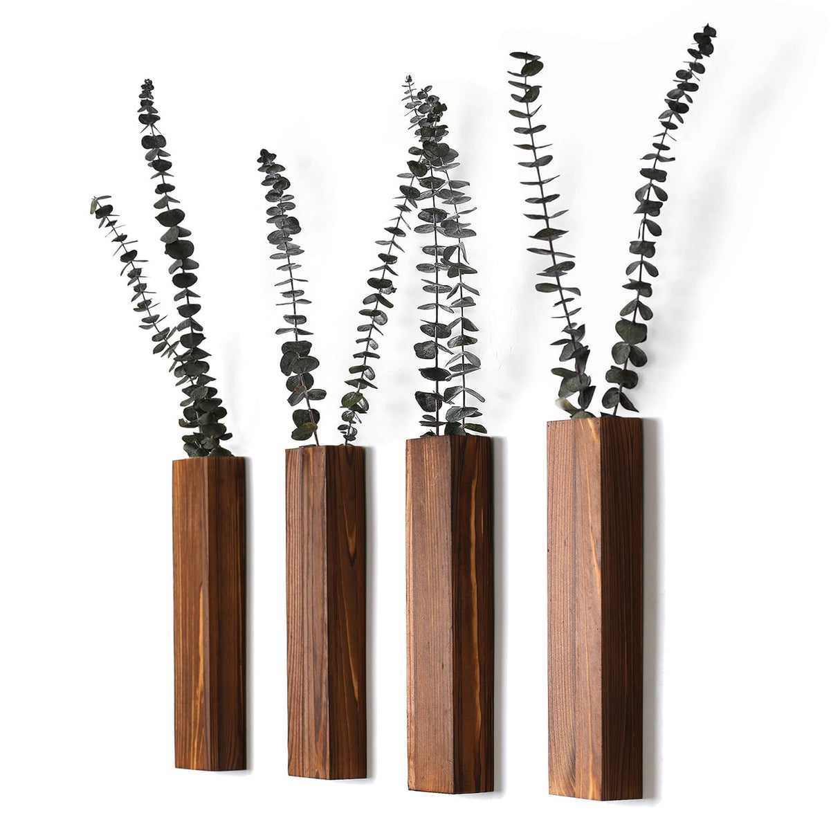 Sawoake Wooden Wall Planter Set of 4 - Modern Home Decor for Living Room, Bedroom, Bathroom - Walnut Finish Planter for Dried Flowers, Faux Greenery, Indoor Plants Sawoake