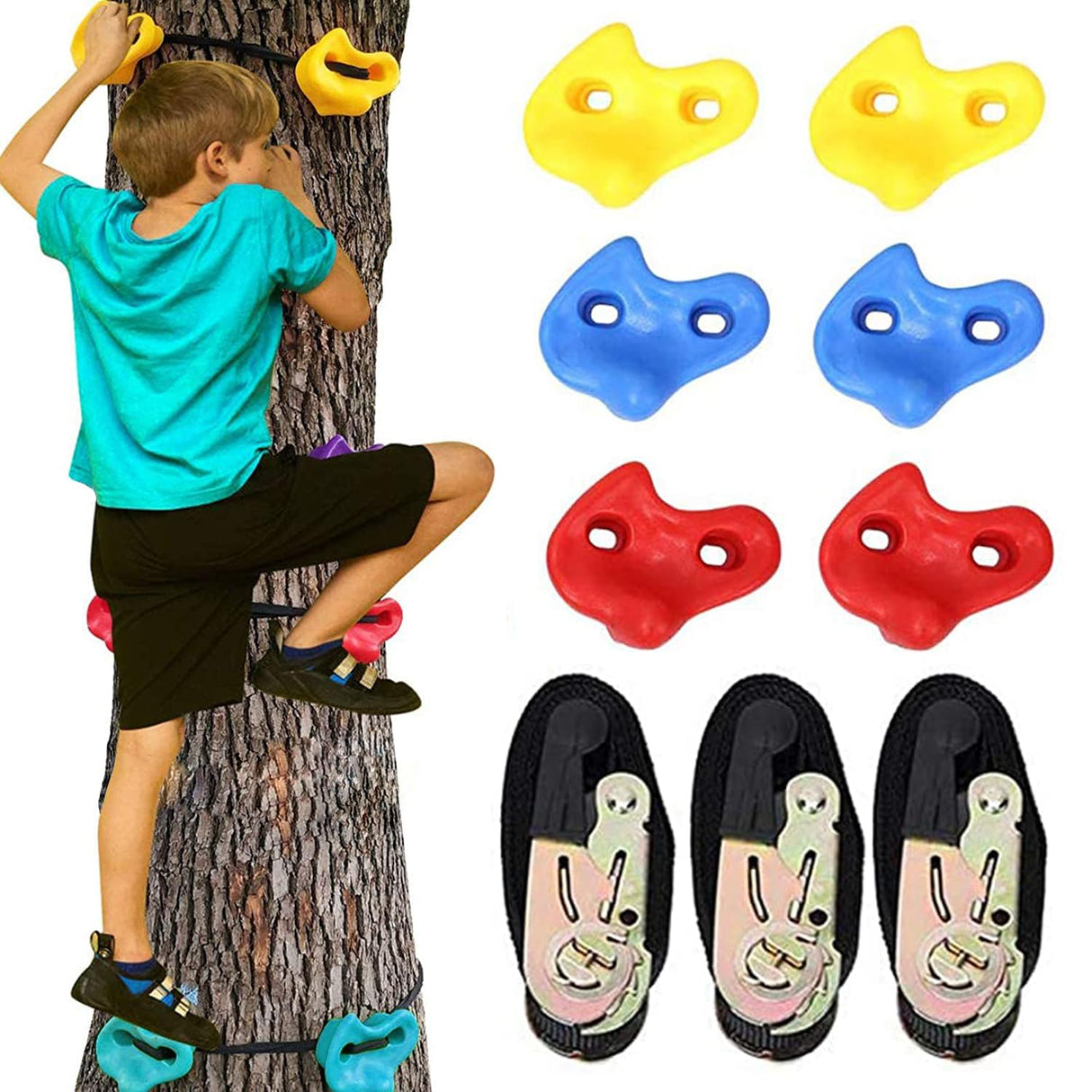 hooroor Ninja Warrior Obstacle Course for Kids and Adults - 66FT Slackline with Tree Climbing Rock Holds, Swing Seat, Monkey Bars, Ring Wheel, Rope Ladder - Outdoor Training Playset hooroor