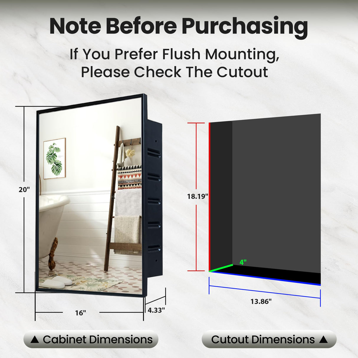 KIMREAL Recessed Medicine Cabinets with Mirror, Black Bathroom Mirror with Storage, Rectangle Medicine Cabinet Mirror, Farmhouse Framed Wall Mirror Recessed or Surface Mount, 16x20 Inch KIMREAL