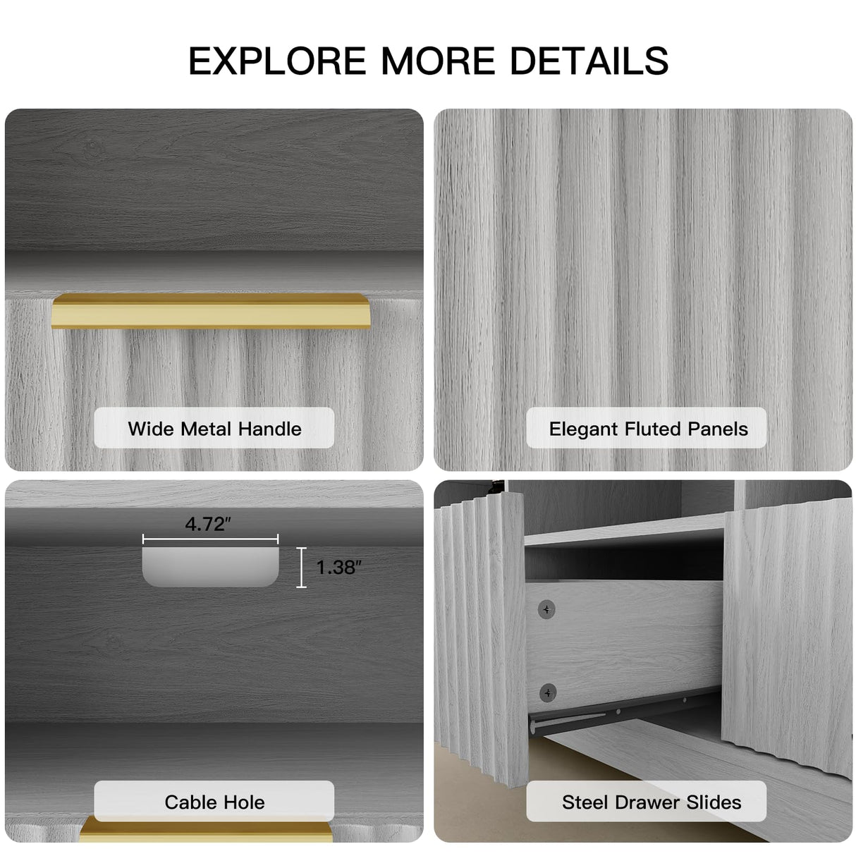 Amada TV Stand for 50-65" TV, Fluted Modern TV Stand Entertainment Center with Drawers and Open Shelf, Waveform Panel, Sleek Curved Profile Media TV Console Table for Living Room, Bedroom, Grey AMADA HOMEFURNISHING