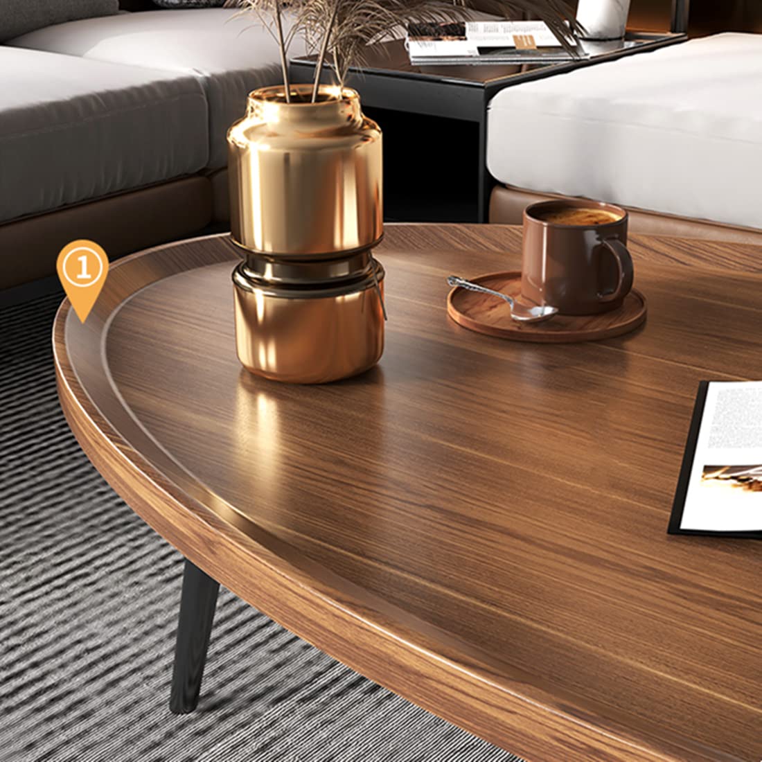 Wooden Coffee Table Rustic Nesting Tables Oval Walnut Coffee Table Modern Sofa Table End Tables for Living Room Home Office Coffee Shop Cavent