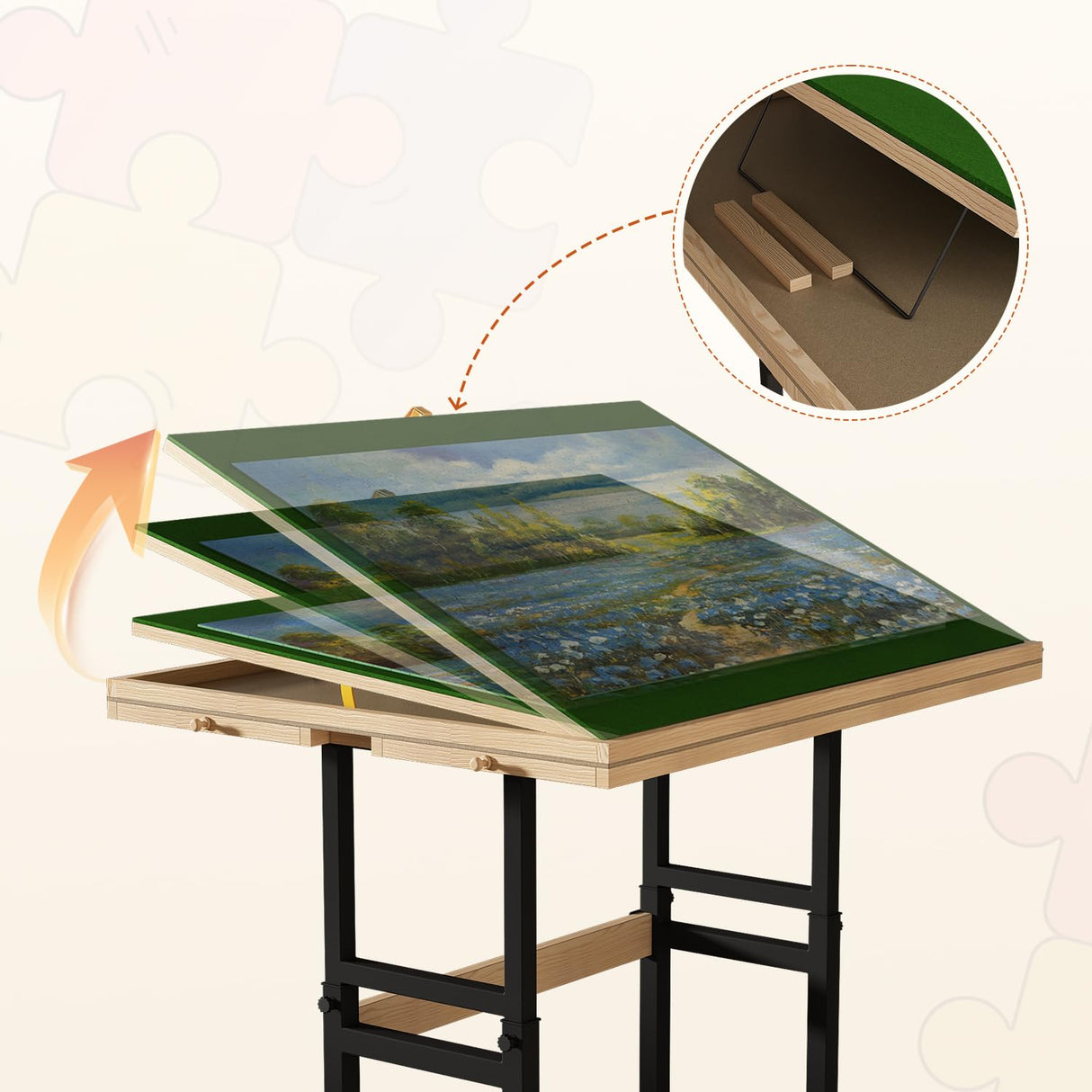 Kasinali 1500 Pieces Adjustable Jigsaw Puzzle Table for Adults, 3 Tilting Angle Puzzle Board with Legs, 35"x27.2" Multi-Functional Wooden Board with 4 Drawers & Protective Cover Kasinali