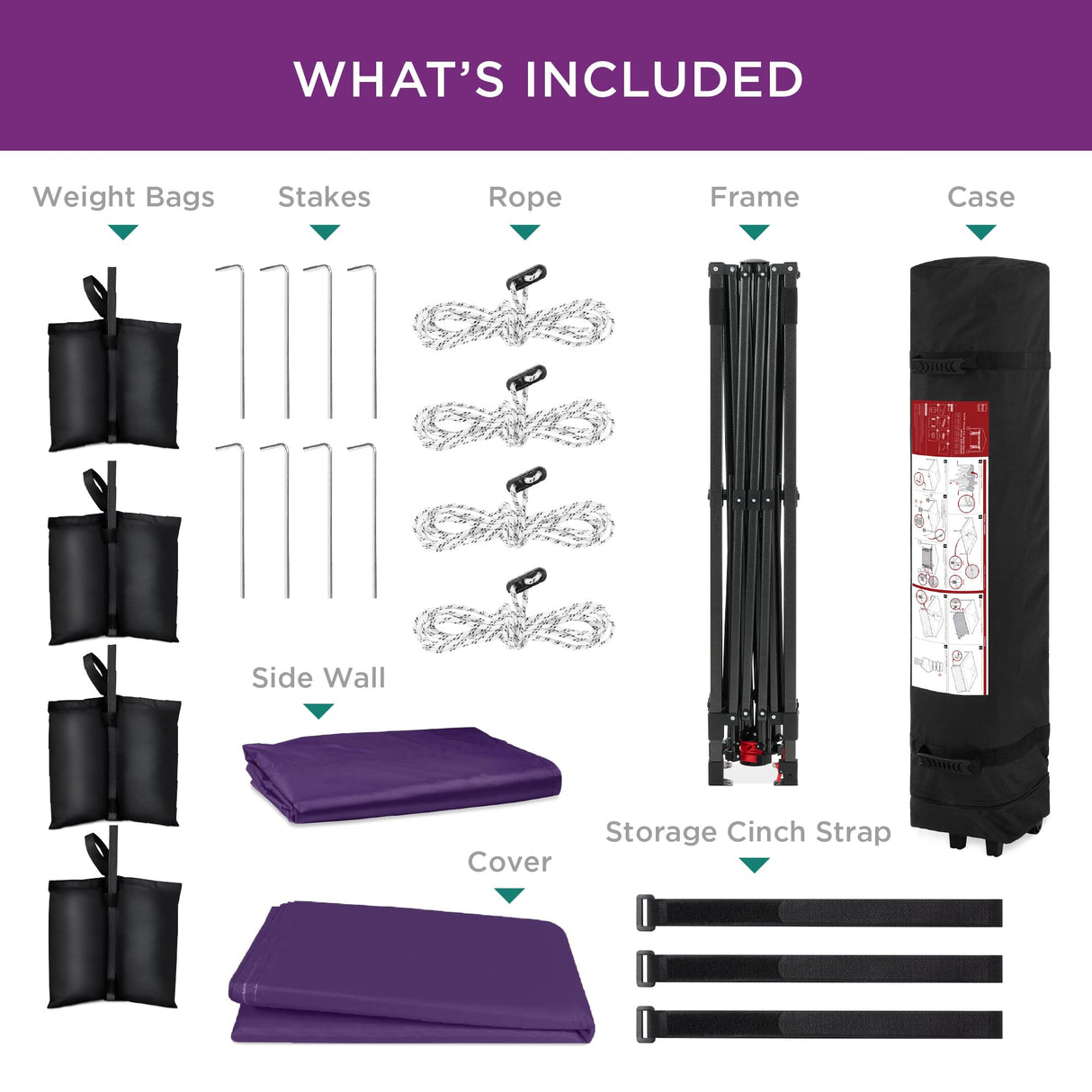 Best Choice Products 10x10ft Easy Pop Up Canopy w/Side Wall, 10 Pockets, Portable Carrying Case, 1-Button Setup, 4 Weight Bags - Amethyst Purple Best Choice Products