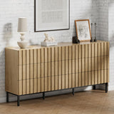 UEV Modern 9 Drawer Dresser for Bedroom,59" Mid Century Modern Dresser,Fluted Dresser Natural Wood Dresser with Panels for Handle,Long Chest of Drawers TV Stand Dresser for Bedroom,Living Room,Hallway UEV