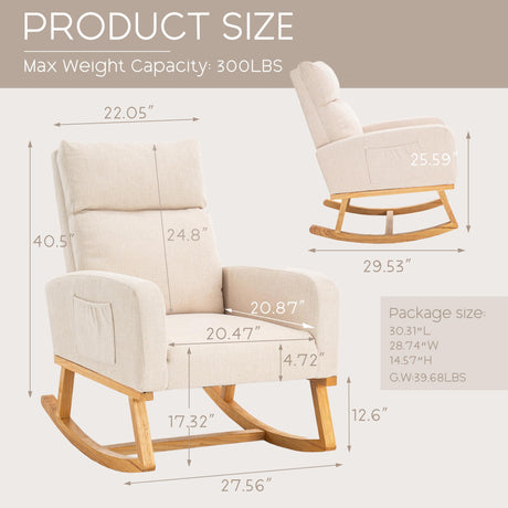 YUUIJOAA Rocking Chair Nursery - Glider Modern Accent Chairs Upholstered Linen Nursing Rocker Padded Armchair for Indoor Living Room Bedroom Beige YUUIJOAA