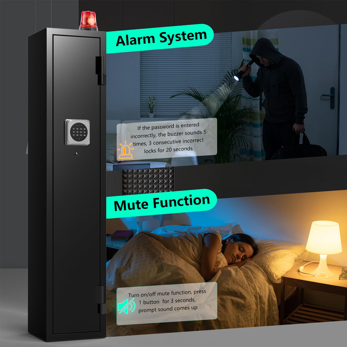 Marcree 2 Gun Safe, Small Rifle Safe with Alarm System, 180 ° Quick Access Gun Cabinet for Rifles and Pistols, Electronic Shotgun Safe with Removable Shelf, Rifle Cabinet with Pistol Bags, Ammo Rack Marcree