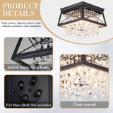 Crystal Flush Mount Ceiling Light, 11.8 inch 4-Light Black Farmhouse Lighting Metal Ceiling Light, Modern Trapezoid Hallway Light Fixtures Ceiling Mount for Bedroom Kitchen Laundry Entryway Foyer Ejerlya