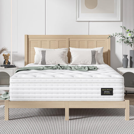 Queen Mattress, 12 Inch Queen Hybrid Mattress in a Box with Memory Foam and Individual Pocket Spring, Medium Firm for Pressure Relief and Motion Isolating, CertiPUR-US Certified UniPon