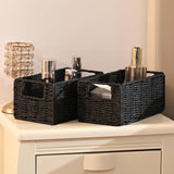 Vagusicc Wicker Storage Basket, Set of 2 Hand-Woven Paper Rope Wicker Basket, Small Storage Baskets for Organizing Toilet Paper Basket, Foldable Large Cube Storage Organizer Bins for Shelves (Black) Vagusicc