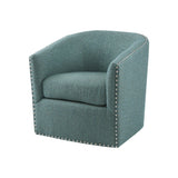 Madison Park Swivel Barrel Accent Chair, Upholstered Curved Back with 7-Inch Thick Woven Cushion, 360° Swivel, Nailhead Trim, Comfy Chair for Living Room, Bedroom, Office, 28" Wide, Teal, Tyler Madison Park
