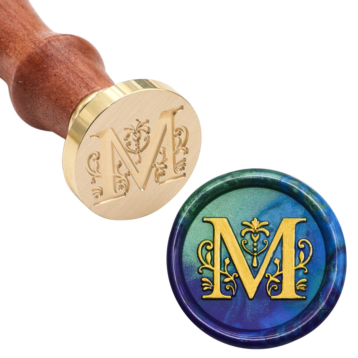 SWANGSA Initial Alphabet M Wax Seal Stamp Kit, Classic Retro Letter Sealing Stamp with 200pcs Sealing Wax Beads Kit for Wedding Invitations Cards Envelopes (M) SWANGSA