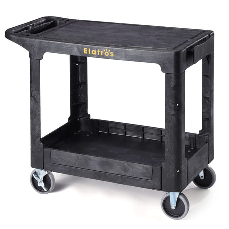 ELAFROS Heavy Duty Plastic Utility Cart, 37 x 18.8 in, Flat Top, Swivel Wheels, 550 lbs Capacity, Black ELAFROS