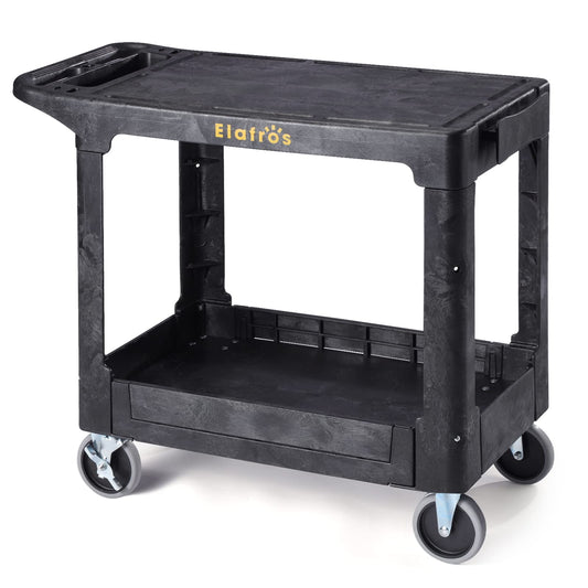 ELAFROS Heavy Duty Plastic Utility Cart, 37 x 18.8 in, Flat Top, Swivel Wheels, 550 lbs Capacity, Black - WoodArtSupply