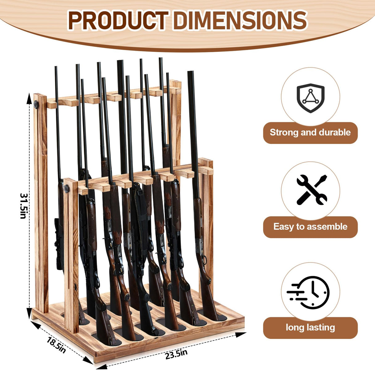 RattanView Wooden Gun Racks Floor Standing Rifle Racks Indoor Freestanding Vertical Guns Display Stand Rifle Storage Holder for Home Garage Firearms Display Storage, Holds up to 12 Shotguns RattanView