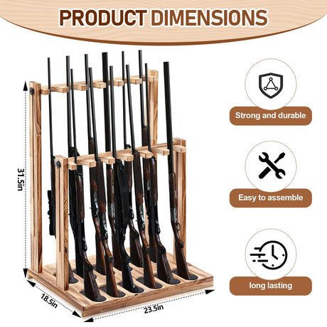 RattanView Wooden Gun Racks Floor Standing Rifle Racks Indoor Freestanding Vertical Guns Display Stand Rifle Storage Holder for Home Garage Firearms Display Storage, Holds up to 12 Shotguns RattanView