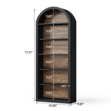 LITTLE TREE 6-Tier Bookcase, 77" Tall Bookshelf with Arched Top, Large Freestanding Wooden Open Bookcase Bookshelf, Modern Display Book Shelf for Living Room, Bedroom, Office, Library, Black Brown LITTLE TREE