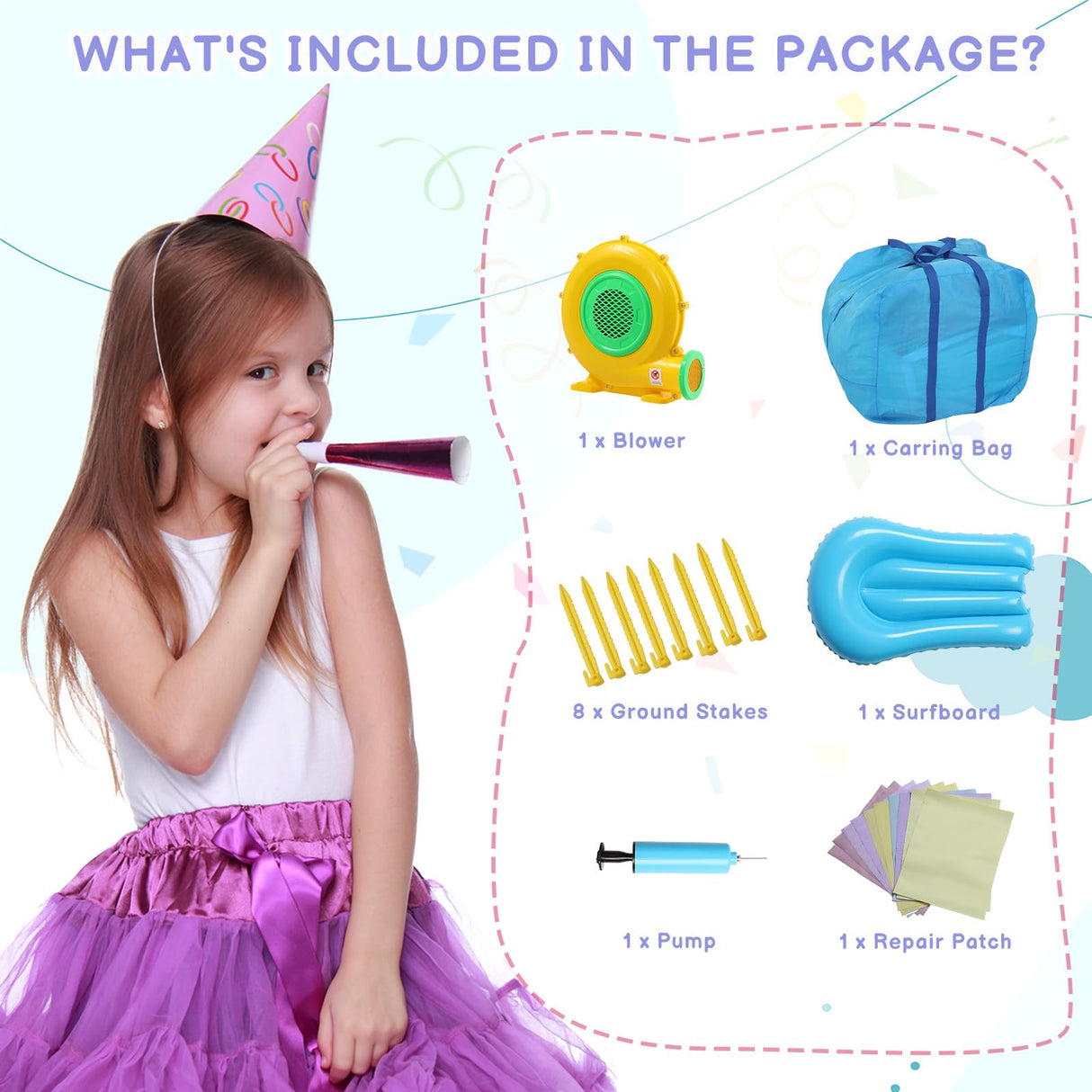 Ktaxon Inflatable Bounce House for Kids, Outdoor Jumping Air Castle Bouncy with Double Water Slide & Air-Blower for Backyard, Park, Lawn, Ages 3-8 Years (18Ft x 11.5Ft x 6.9Ft) Ktaxon