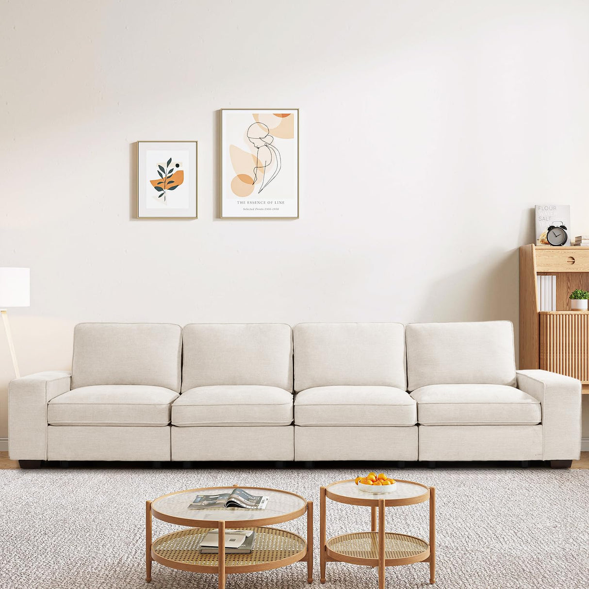 PARKOL 128" Modular Sofa Couch with Large Seats Storage, Chenille Sofa, Modern Comfy 4-Seater Couch for Living Room, Office, Apart, Wide Armrest, Side Pockets, USB Port, Removable Cover PARKOL