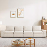 PARKOL 128" Modular Sofa Couch with Large Seats Storage, Chenille Sofa, Modern Comfy 4-Seater Couch for Living Room, Office, Apart, Wide Armrest, Side Pockets, USB Port, Removable Cover PARKOL