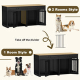 DAWNSPACES Dog Kennel Furniture, 64.6 Inch Heavy Duty Wooden Large Furniture Style Dog Crate with Drawers & Divider, Indoor Dog House TV Stand with Double Rooms for Medium Small Dogs, Black DAWNSPACES