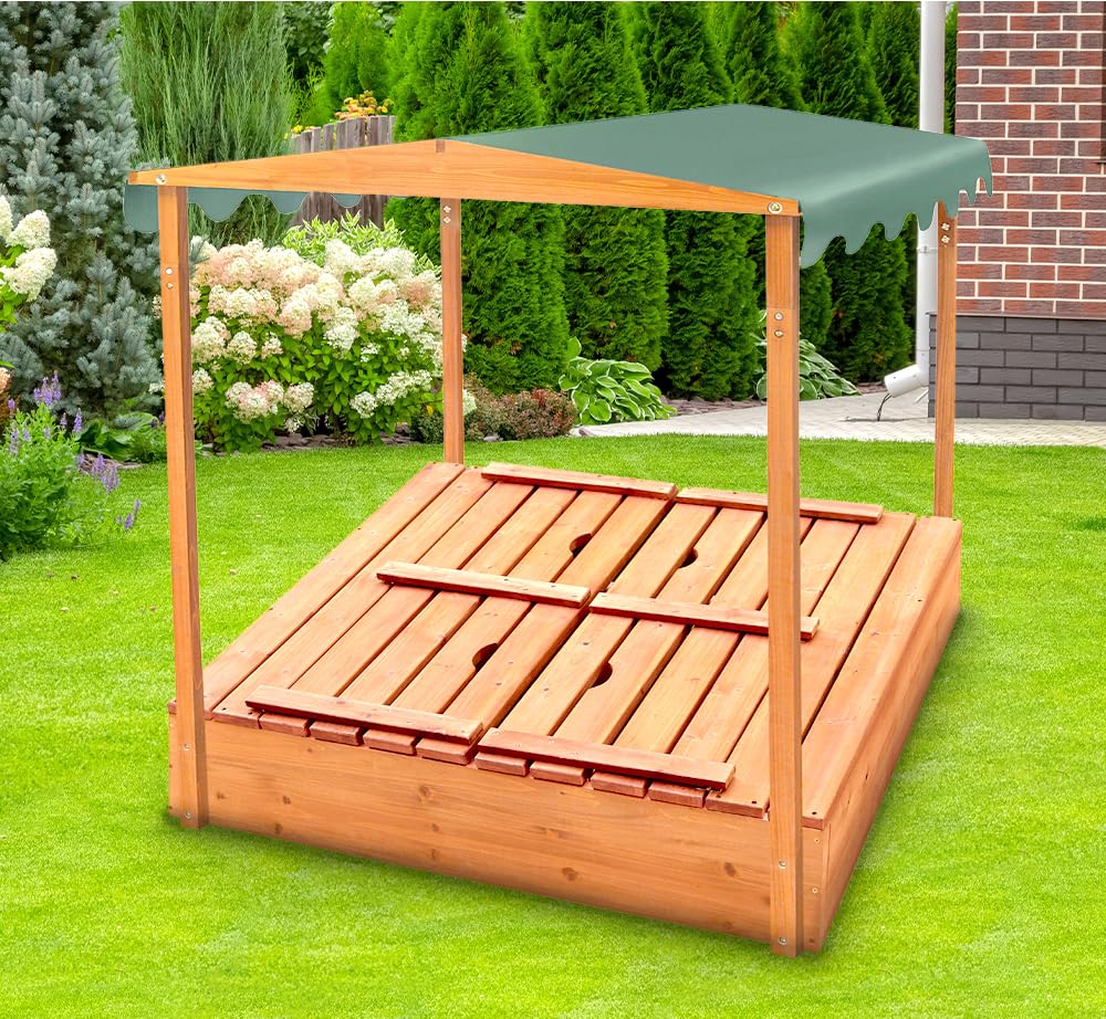Badger Basket Covered Convertible Cedar Sandbox with Canopy and Bench Seats Badger Basket
