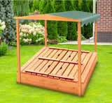 Badger Basket Covered Convertible Cedar Sandbox with Canopy and Bench Seats Badger Basket