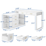 L Shaped Desk with 5 Drawers Modern Executive Desk Wood Home Office Desk with Adjustable Shelves, 55 Inch Large Computer Desk Writing Table with File Storage Cabinet for Home Office Halitaa