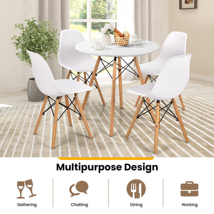 Tangkula Space-Saving Round Dining Table Set for 4 with Solid Wood Legs in White