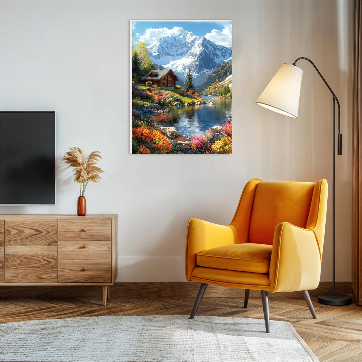 Lxmsja Snow Mountains Paint by Numbers Kit for Adults, Acrylic Lake House Paint by Numbers for Adults Beginner, DIY Craft Supplies Oil Painting Kits for Home Wall Decor 12x16 inch (Framed) Lxmsja