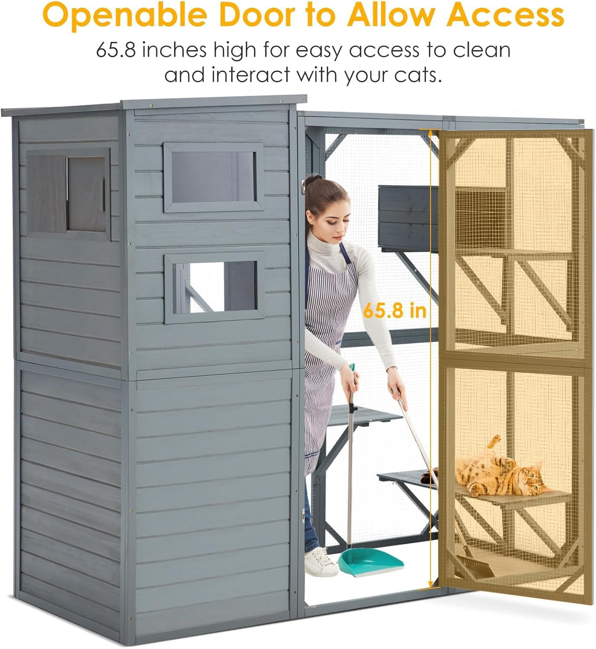 YDTOP Large Catio 4 Tiers Cat Enclosure House for Multiple Indoor Outdoor Cats with Weatherproof Roof, 4 Resting Rooms, 4 Platforms, 5 Windows, 70" H 32" W 77" L, Grey Green YDTOP