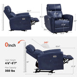 MCombo Power Small Recliners for Small Spaces, Modern Zero Wall Hugger Recliners Chair with Lumbar Support, USB and Charging Ports, FSC Certified, Faux Leather PR699 (Navy Blue) MCombo