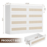 GarveeHome Rattan 8 Drawer Dresser, 47 in Modern Natural Chest of Drawer, Large Wooden Bedroom Dresser with Drawers, Farmhouse Accent Furniture for Living Room, Entryway GarveeHome