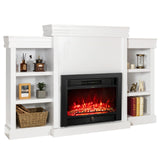 Tangkula 70 Inches Mantel Fireplace, 750W/1500W Electric Fireplace w/Mantel & Built-in Bookshelves, 28.5-Inch Electric Fireplace w/Remote, 1-8H Timer, Adjustable Flame Brightness & Color (White) Tangkula