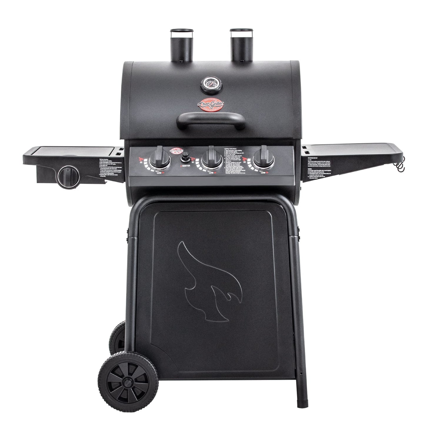 Char-Griller® Grillin' Pro 3-Burner Propane Gas Grill in Black with 40,800 BTU, Cast Iron Grates and Warming Racks, 630 Cooking Square Inches, Model E3001