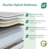 Novilla Queen Mattress, 14 Inch Queen Size Mattress in a Box, Queen Hybrid Mattress for Back Pain Relief & Support, Spring Mattresses with Motion Isolation & Pillow Top, Certipur-Us Certified Novilla