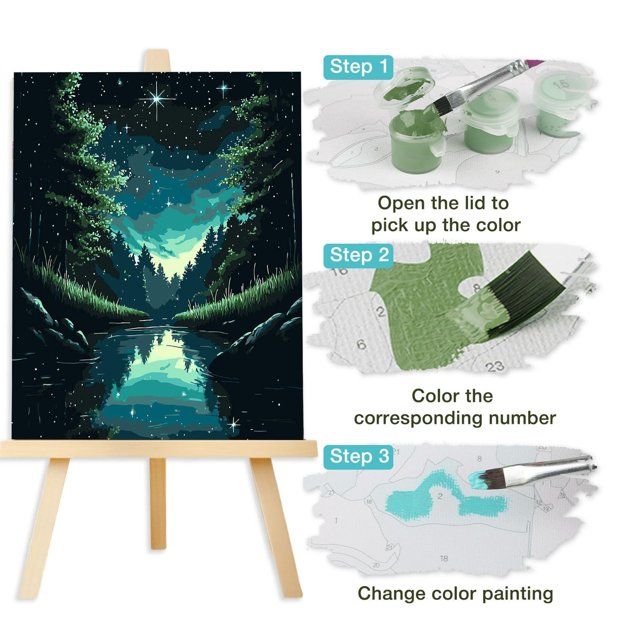 Lxmsja Serene Forest Paint by Numbers Kit for Adults, Starry Night Acrylic Paint by Numbers for Adults Beginner, DIY Craft Supplies Oil Painting Kits for Home Wall Decor 16x20 inch (No Frame) Lxmsja
