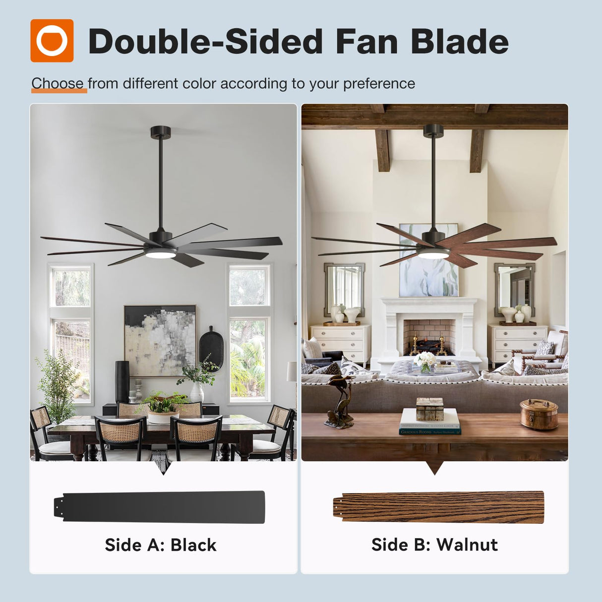 addlon 72 Inch Large Ceiling Fans with Lights, Black Ceiling Fan with Remote Control, Reversible, 5CCT, Dimmable, DC Motor, Modern Ceiling Fan for Living Room, Kitchen, Patio Indoor/Outdoor Use, addlon