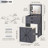 FREDEES Farmhouse 3 in 1 Vanity Desk with Mirror,Small Makeup Vanity Set with Soft Light, Space-Saving Makeup Vanity with Storage Compartment and Padded Stool,Dressing Table for Bedroom,Grey FREDEES