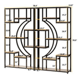 70.8" Tall Bookshelf Set of 2, 79" Wide Geometric Display Shelf with 18 Open Storage Shelves, Scratch-Resistant Gray Wash & Metal Frame, for Living Room, Office, Bedroom – Anti-Tip & Adjustable Feet HolliWill