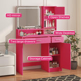 MIRROTOWEL Vanity Desk with Mirror and LED Light Strip,Dressing Table with Large Drawer, 3 Level Storage Dresser & 3 Lighting Modes Adjustable Brightness, Suitable for Bedroom MIRROTOWEL